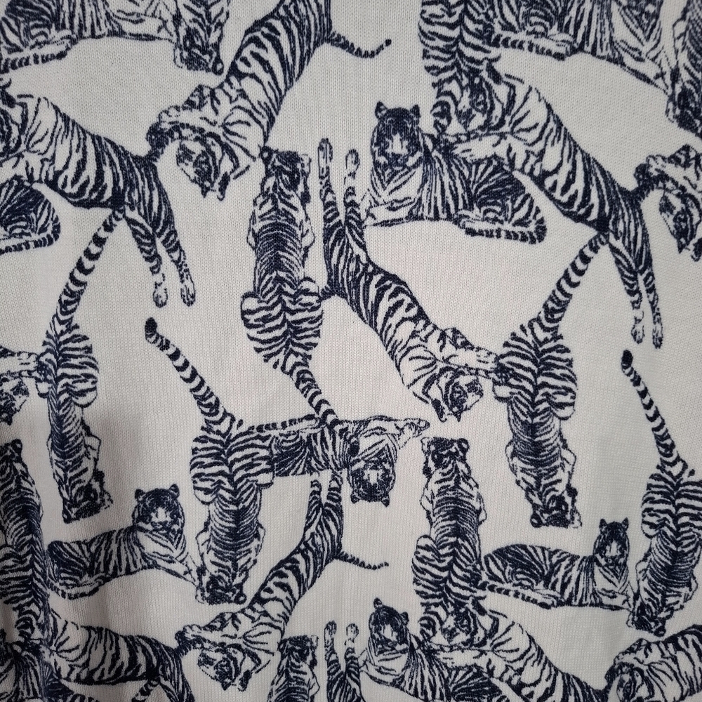 ModCloth Sweater Womens S Cream Blue Tiger Print 3/4 Sleeve Modal Blend Knit - Picture 2 of 10